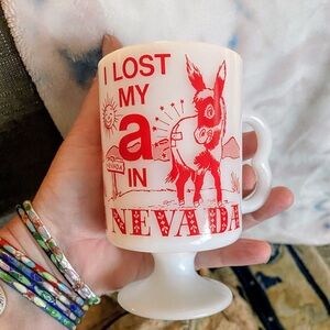Vintage I Lost My A-- In Nevada Milk Glass Pedestal Coffee Cup Never Used New